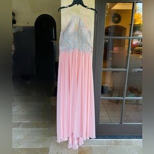 Pink and Silver Backless Prom Dress